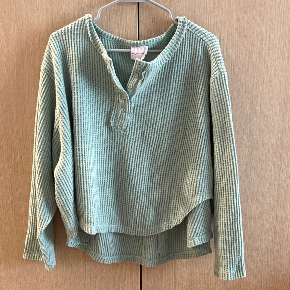 Urban Outfitters Sage Green Waffle Henley Top